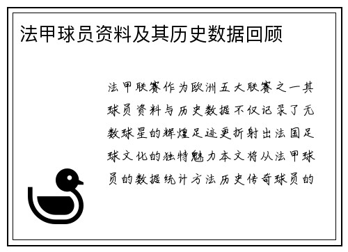 法甲球员资料及其历史数据回顾