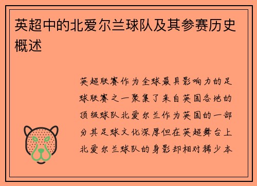 英超中的北爱尔兰球队及其参赛历史概述