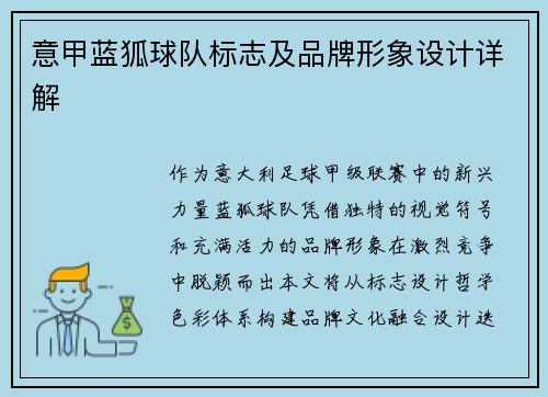 意甲蓝狐球队标志及品牌形象设计详解